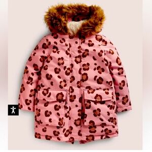 Biden leopard pink faux hood parka